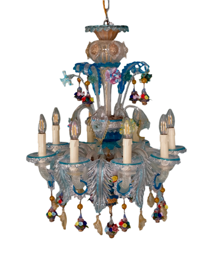 BLUE MURANO GLASS REZZONICO VENETIAN CHANDELIER