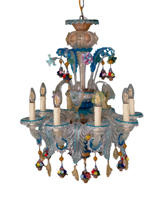 BLUE MURANO GLASS REZZONICO VENETIAN CHANDELIER