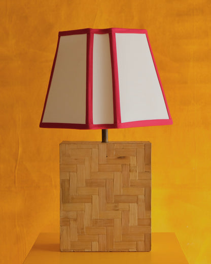 FRENCH BAMBOO BOX TABLE LAMP w. RED TRIM SHADE