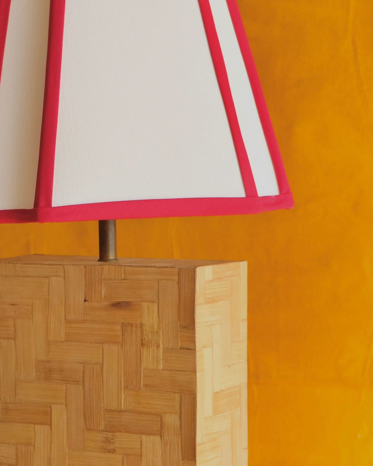FRENCH BAMBOO BOX TABLE LAMP w. RED TRIM SHADE