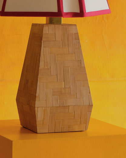 TAPERED FRENCH BAMBOO TABLE LAMP w. RED TRIM SHADE