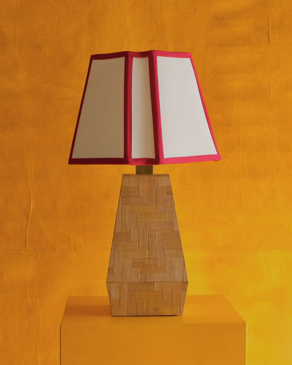 TAPERED FRENCH BAMBOO TABLE LAMP w. RED TRIM SHADE