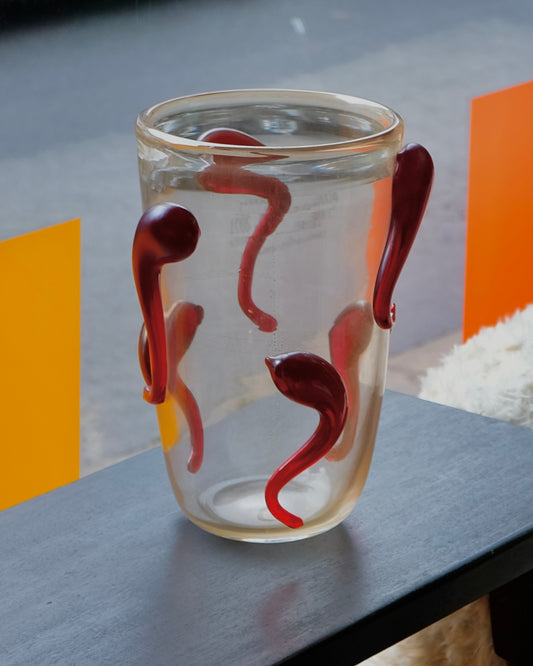 CLEAR MURANO VASE w. RED LINES