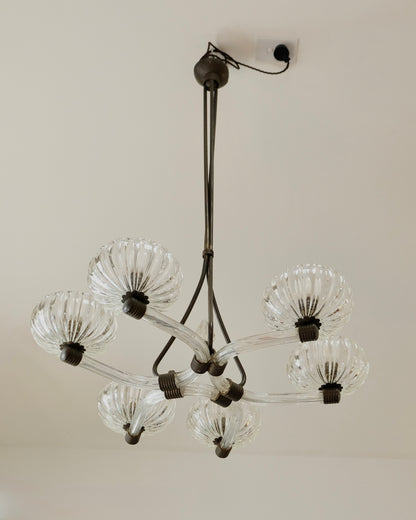 BAROVIER & TOSO FLUTED SIX LIGHT CURVED PENDANT