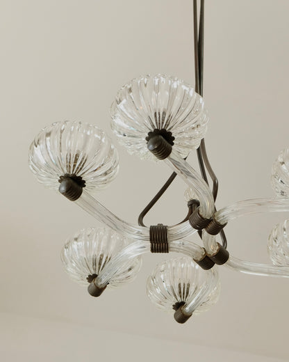 BAROVIER & TOSO FLUTED SIX LIGHT CURVED PENDANT
