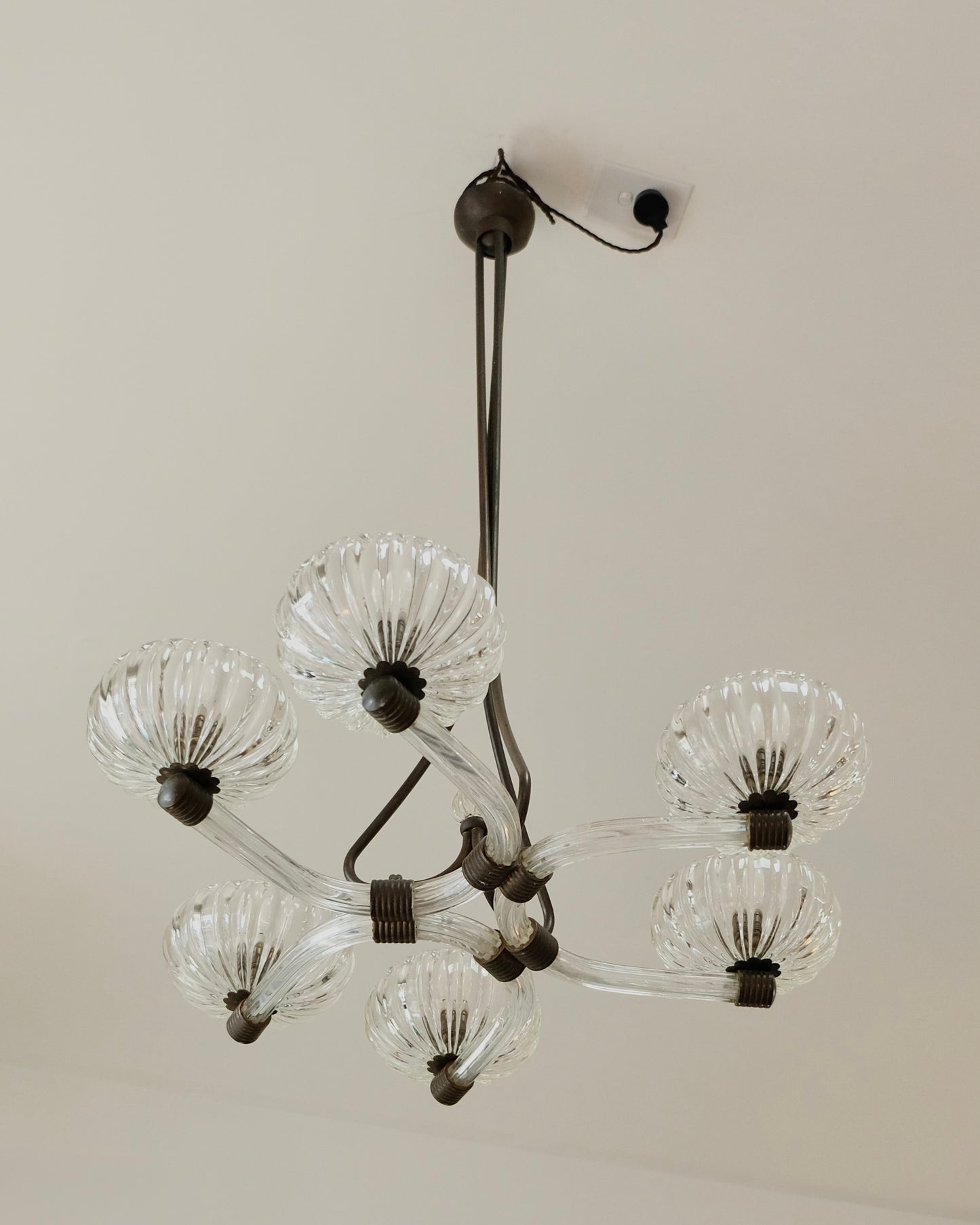 BAROVIER & TOSO FLUTED SIX LIGHT CURVED PENDANT