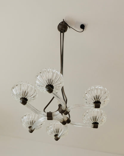 BAROVIER & TOSO FLUTED SIX LIGHT CURVED PENDANT