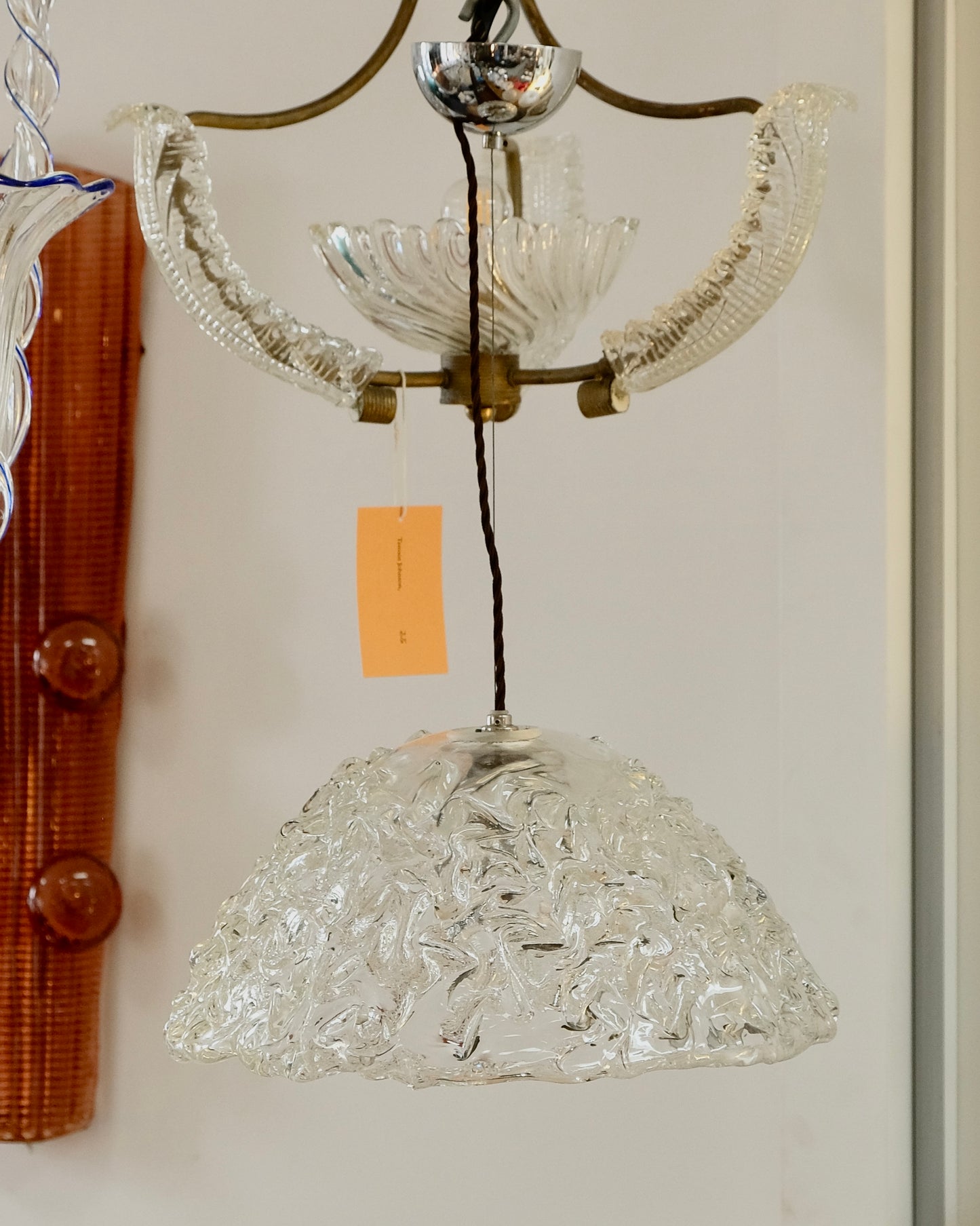 TEXTURED CLEAR MURANO GLASS SHADED PENDANT