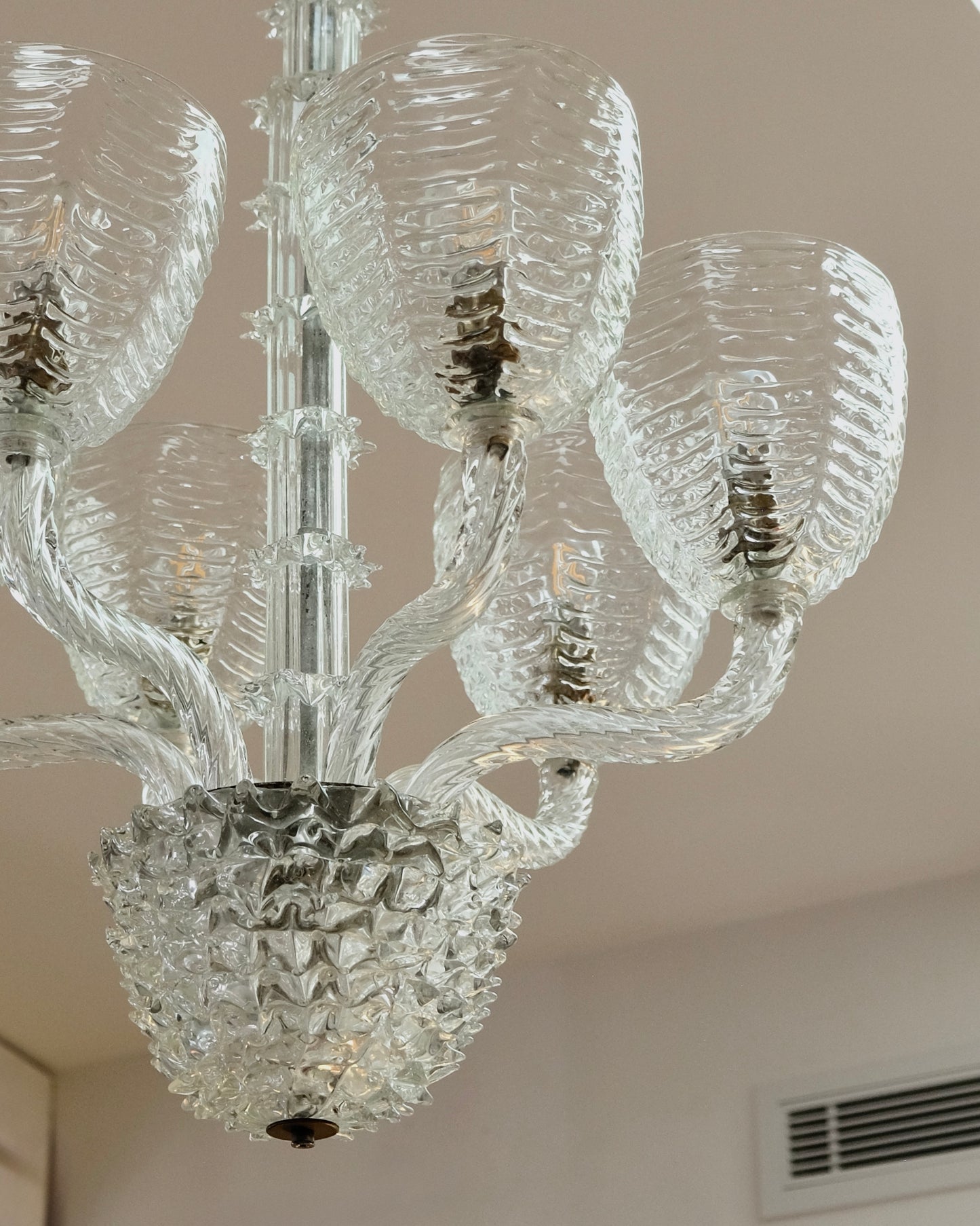SIX ARMED ERCOLE & BAROVIER ROSTRATO GLASS PENDANT