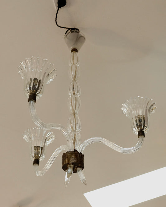 THREE ARMED FLUTED MURANO GLASS PENDANT
