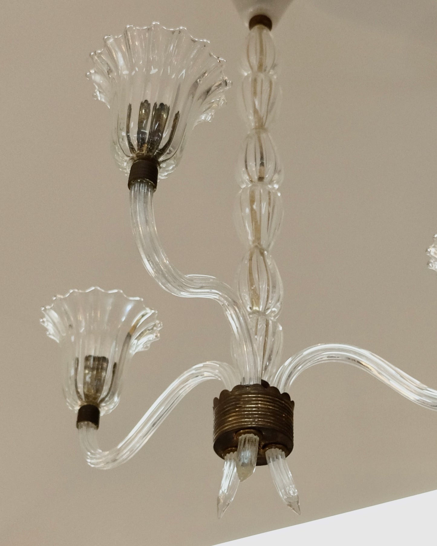 THREE ARMED FLUTED MURANO GLASS PENDANT