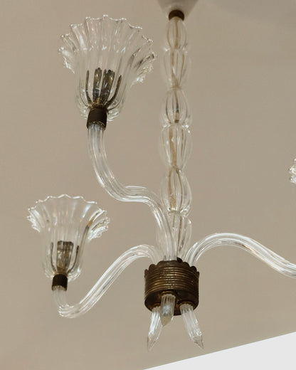 THREE ARMED FLUTED MURANO GLASS PENDANT
