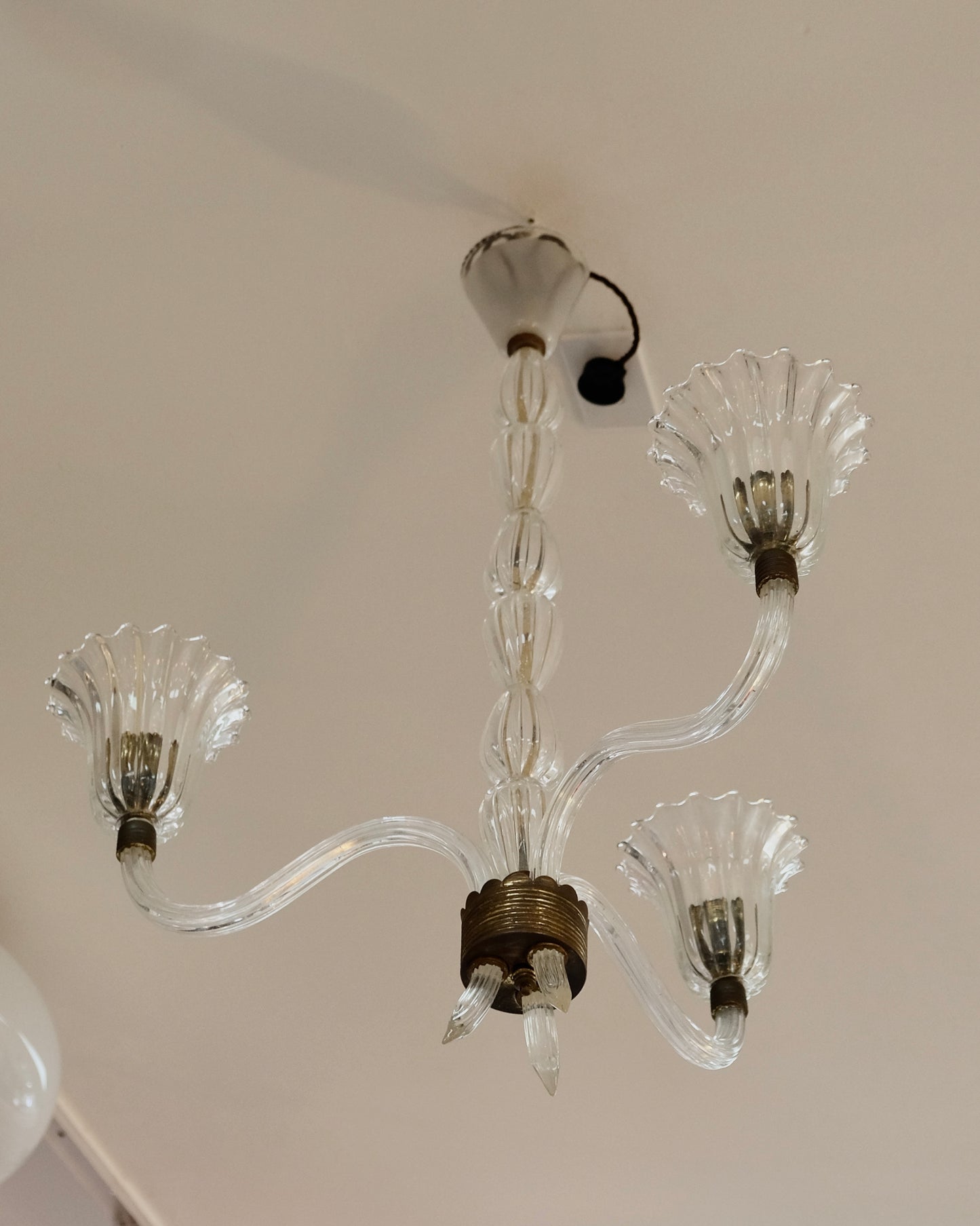 THREE ARMED FLUTED MURANO GLASS PENDANT