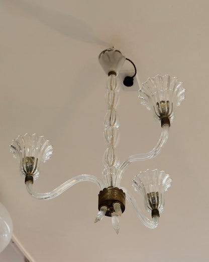 THREE ARMED FLUTED MURANO GLASS PENDANT