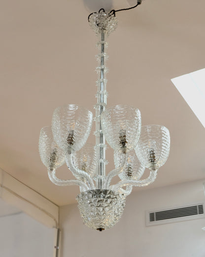 SIX ARMED ERCOLE & BAROVIER ROSTRATO GLASS PENDANT