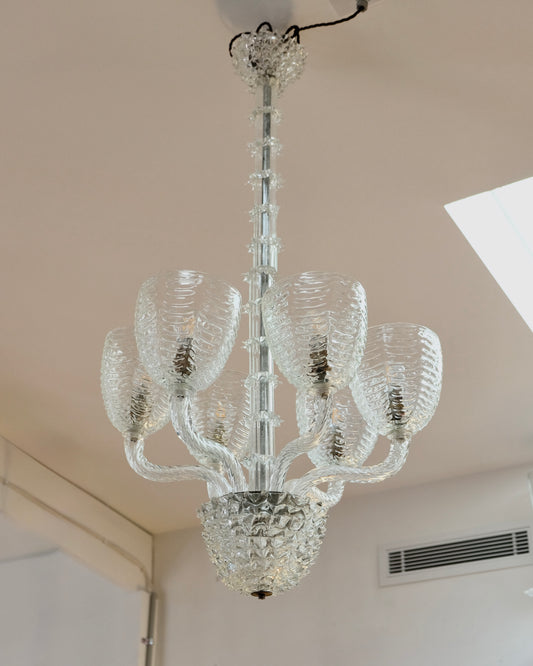 SIX ARMED ERCOLE & BAROVIER ROSTRATO GLASS PENDANT