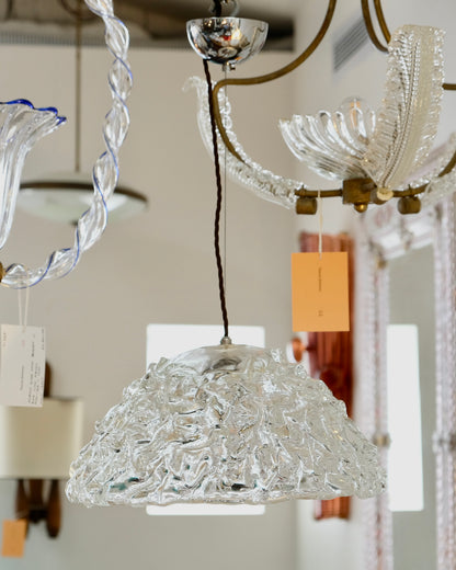 TEXTURED CLEAR MURANO GLASS SHADED PENDANT