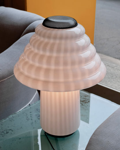 SCULPTURAL LINED MURANO GLASS LAMP w. PERFORATED TOP