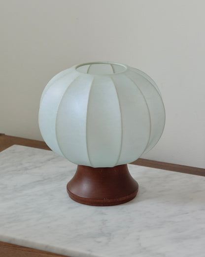 PAIR OF BLUE CACOON MARLING LAMPS w. WOODEN BASE