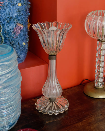 FLUTED BAROVIER & TOSO GLASS TULIP TABLE LAMP