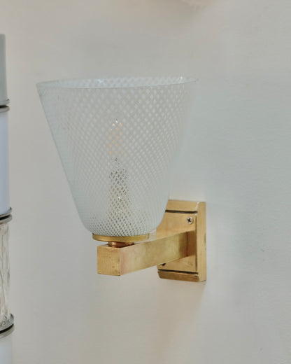 SINGLE WHITE CROSS HATCH MURANO GLASS SCONCE