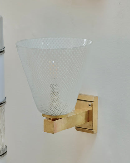 SINGLE WHITE CROSS HATCH MURANO GLASS SCONCE