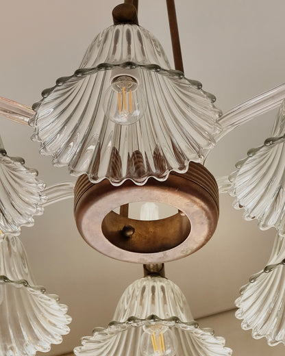 ERCOLE & BAROVIER TULIP GLASS SIX ARMED PENDANT