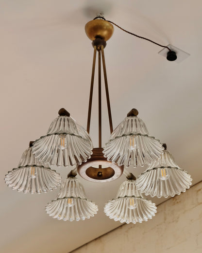 ERCOLE & BAROVIER TULIP GLASS SIX ARMED PENDANT