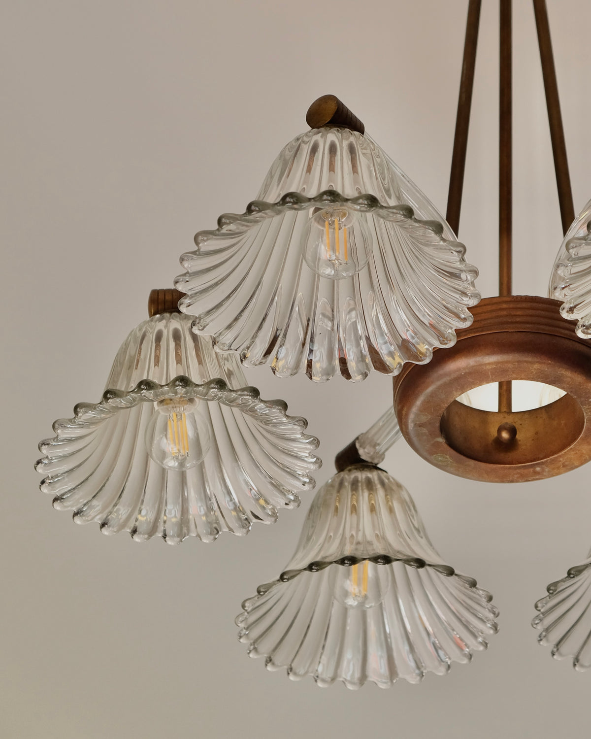 ERCOLE & BAROVIER TULIP GLASS SIX ARMED PENDANT