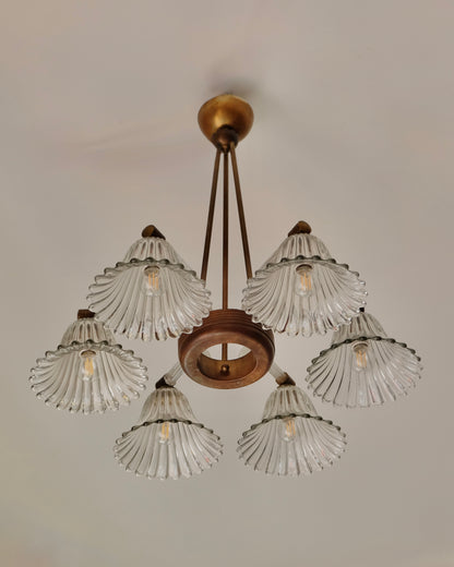 ERCOLE & BAROVIER TULIP GLASS SIX ARMED PENDANT