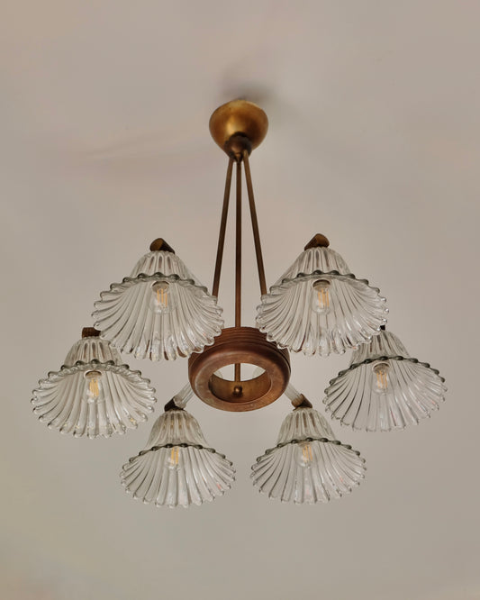ERCOLE & BAROVIER TULIP GLASS SIX ARMED PENDANT