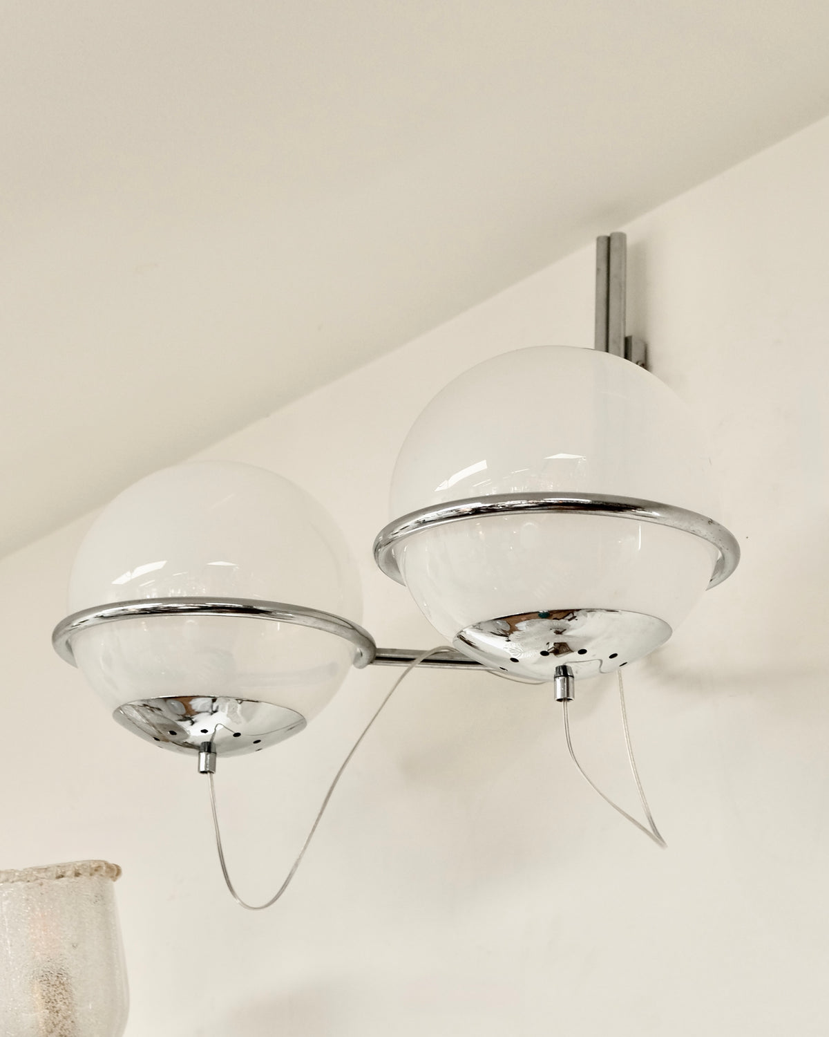 SET OF EIGHT CHROME TWIN GLASS GLOBE CANDLE SCONCES
