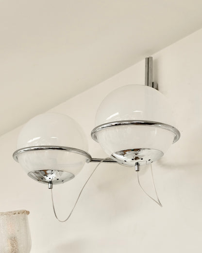 SET OF EIGHT CHROME TWIN GLASS GLOBE CANDLE SCONCES