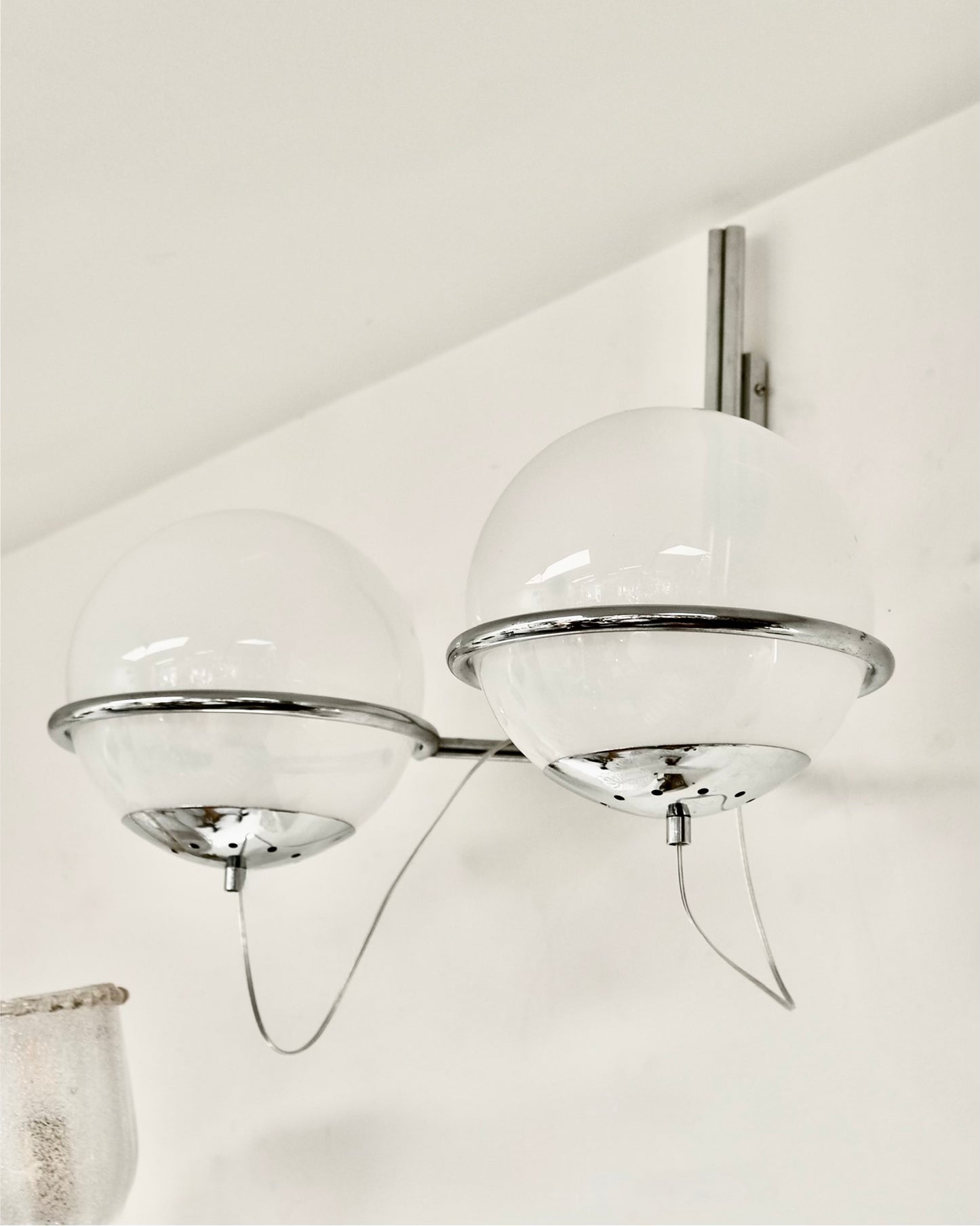 SET OF EIGHT CHROME TWIN GLASS GLOBE CANDLE SCONCES