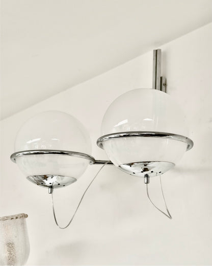 SET OF EIGHT CHROME TWIN GLASS GLOBE CANDLE SCONCES