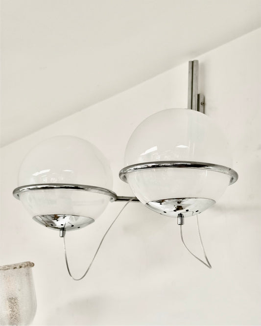 SET OF EIGHT CHROME TWIN GLASS GLOBE CANDLE SCONCES