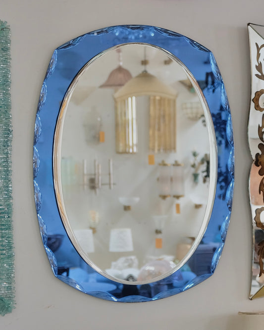 BLUE SCALLOPED GLASS FRAMED MIRROR