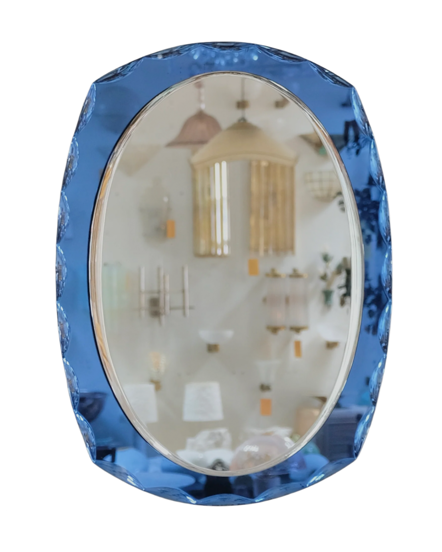 BLUE SCALLOPED GLASS FRAMED MIRROR