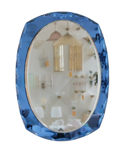 BLUE SCALLOPED GLASS FRAMED MIRROR