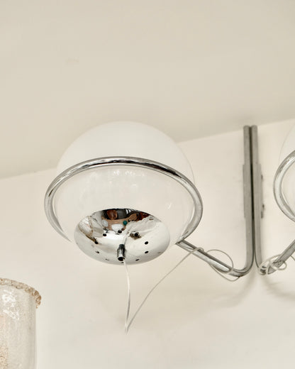 SET OF EIGHT CHROME TWIN GLASS GLOBE CANDLE SCONCES
