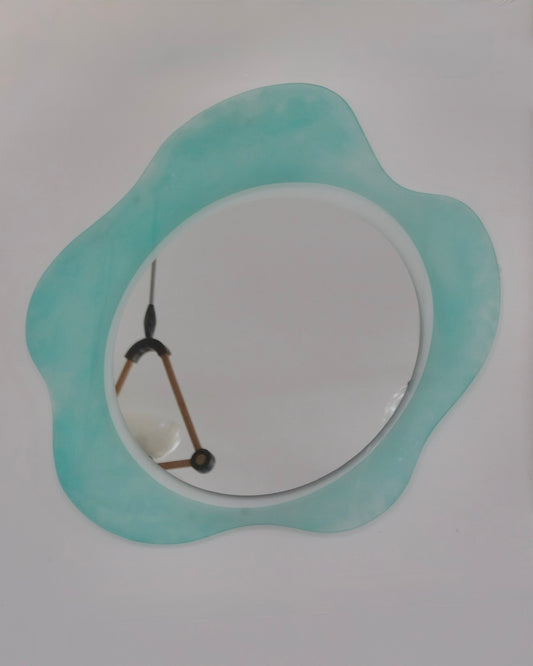 FROSTED ABSTRACT GREEN GLASS MIRROR