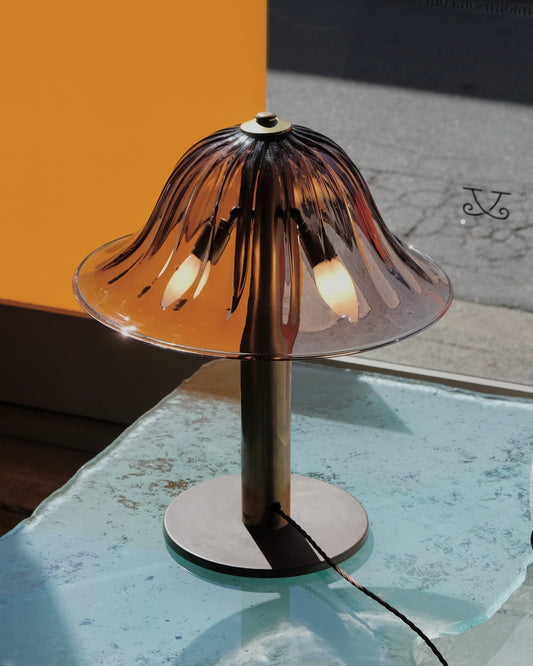 BRASS ART DECO TABLE LAMP w. AMETHYST MURANO GLASS SHADE