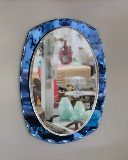 BLUE SCALLOPED GLASS FRAMED MIRROR