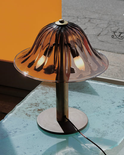 BRASS ART DECO TABLE LAMP w. AMETHYST MURANO GLASS SHADE