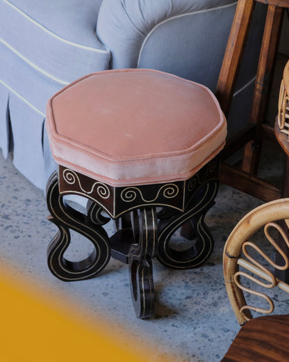 PAIR OF PETITE VELVET CHINOISERIE STOOLS