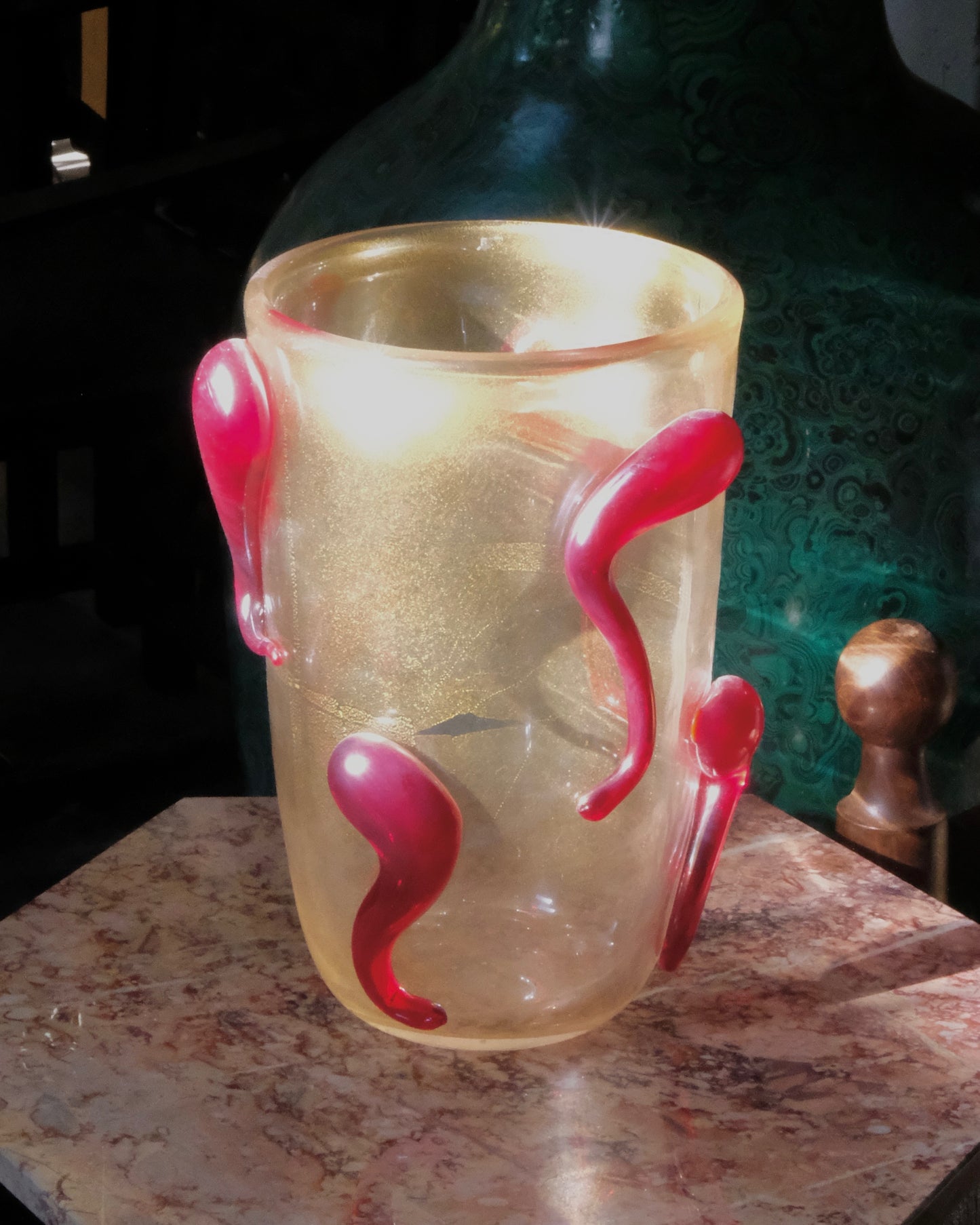 CLEAR MURANO VASE w. RED LINES