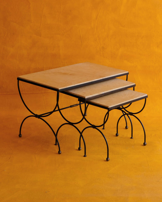 FRENCH NESTING TABLES w. CURULE BASE
