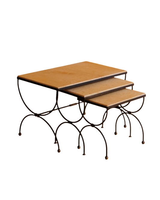 FRENCH NESTING TABLES w. CURULE BASE
