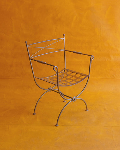 BRASS CURULE CHAIRS w. FLORAL DETAIL