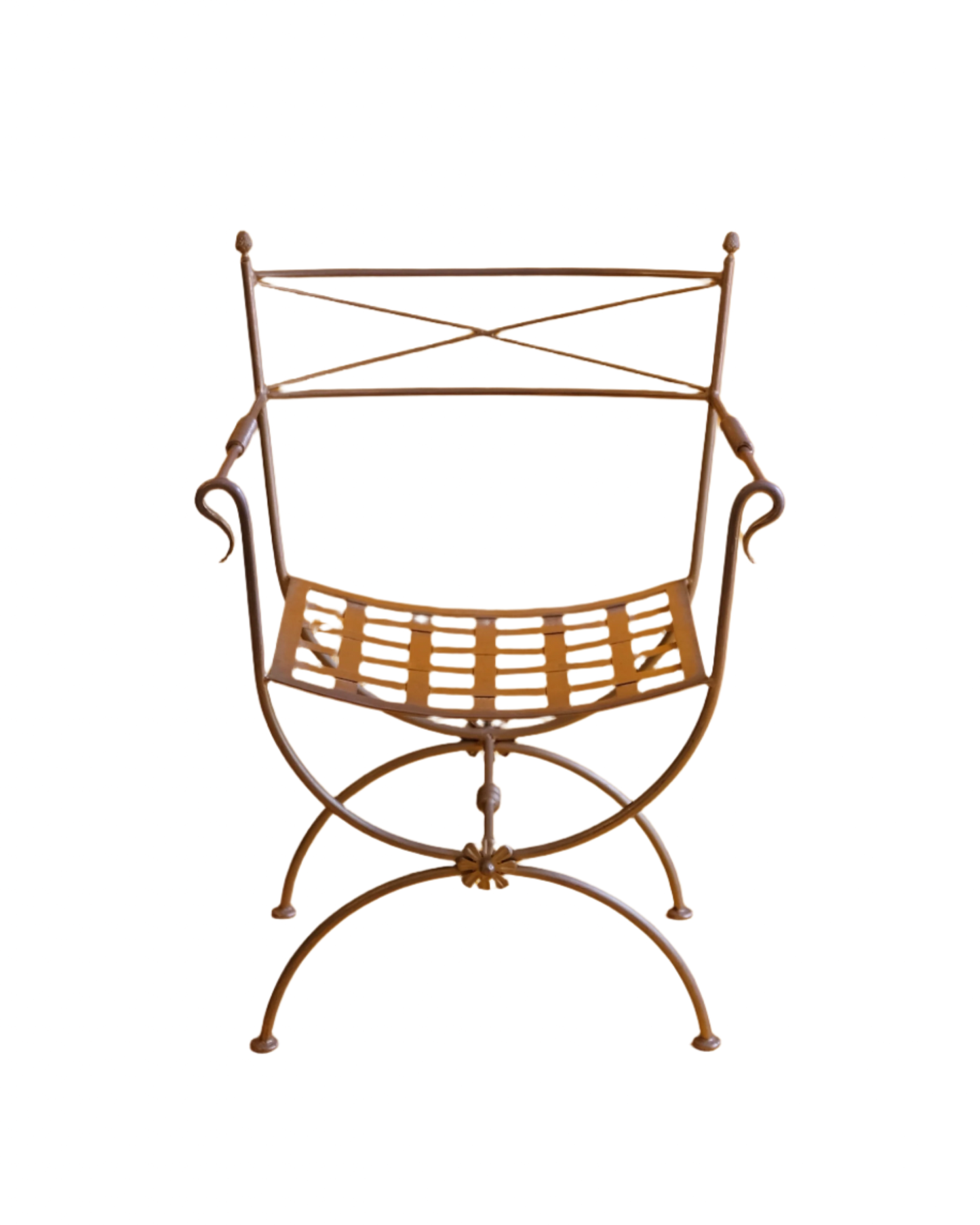 BRASS CURULE CHAIRS w. FLORAL DETAIL